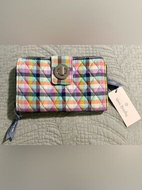 Vera Bradley, NWT, RFID, multicolored plaid pattern  wallet. Turnlock  closure.